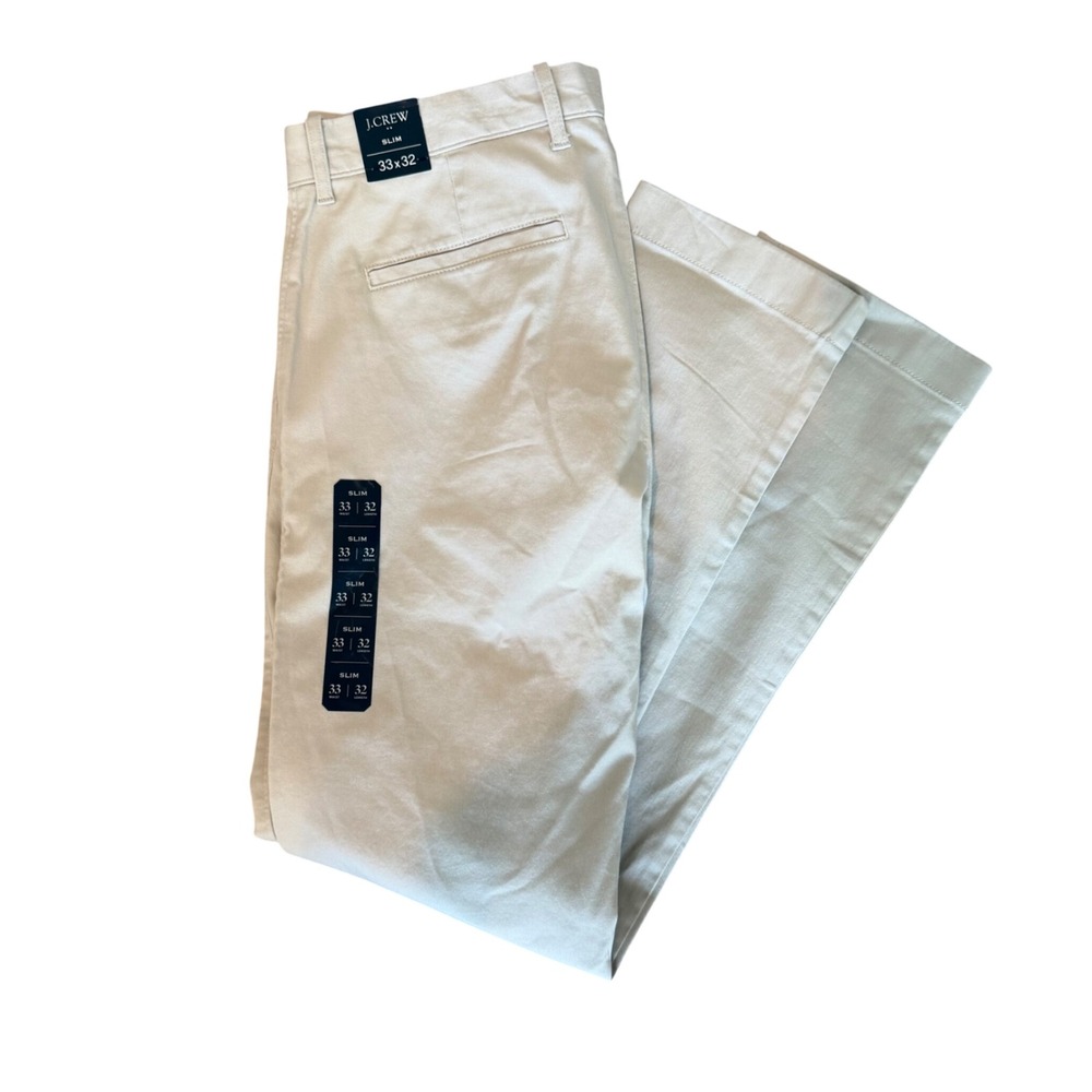 J.Crew Slim Flex Chino Pants 33x32 Khaki Off-White Stretch Cotton Trousers